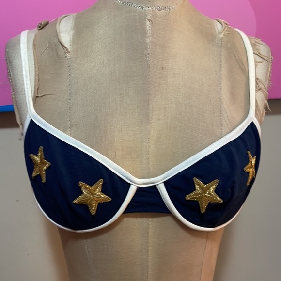 Moschino Mare Vintage Blue White Gold Stars Bikini Swim Suit - Picture 2 of 12